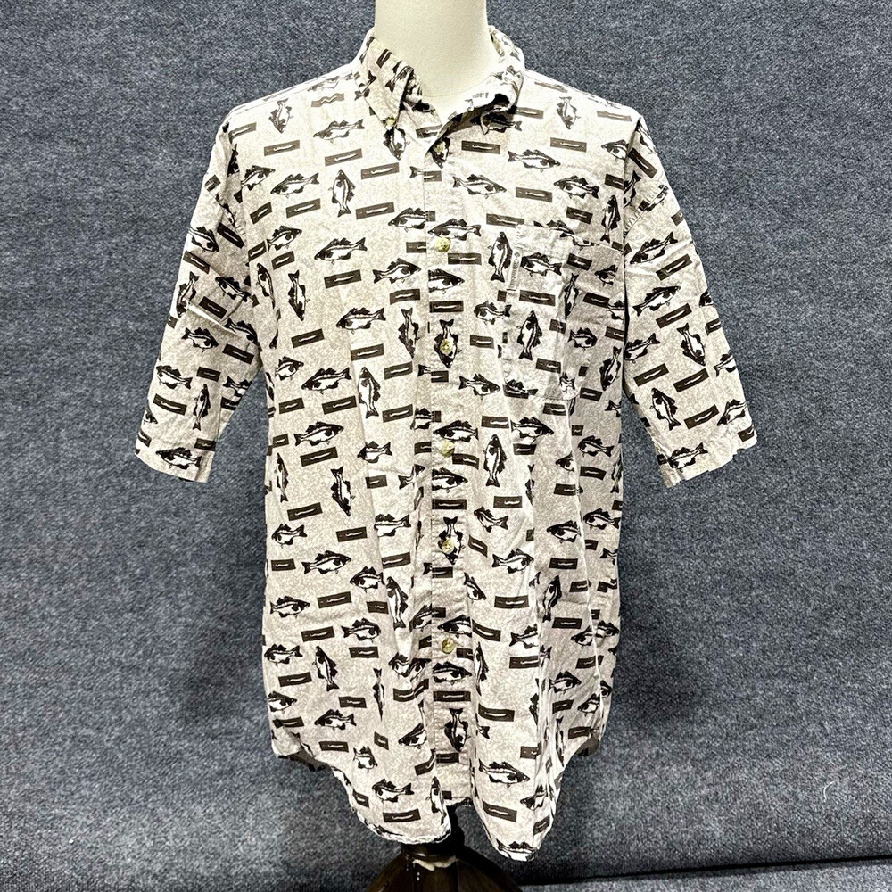 Vintage Columbia Sportswear Men’s XL Fish Print Button Up Shirt Fishing Cotton